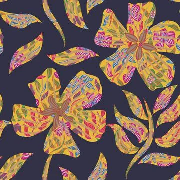 Pattern on Pattern Tropical floral textile pattern design in dark blue for .. 스톡 일러스트