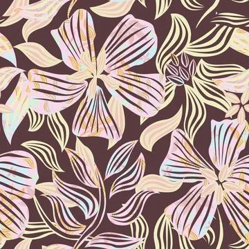 Pattern on Pattern Tropical floral textile pattern design in brown for fash.. 스톡 일러스트