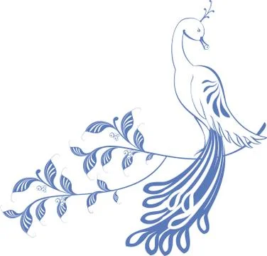 Pattern. Peacock sitting on a branch. EPS10 vector illustration Illustrazione stock