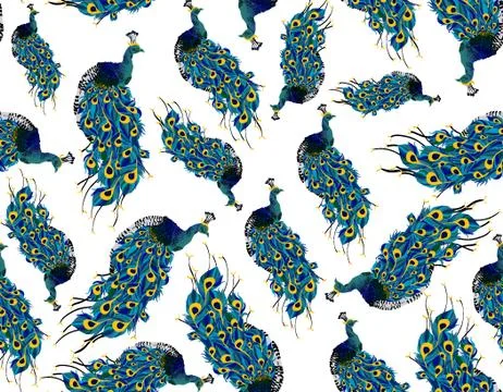 The pattern with peacocks. Seamless vector ornament. Illustrazione stock