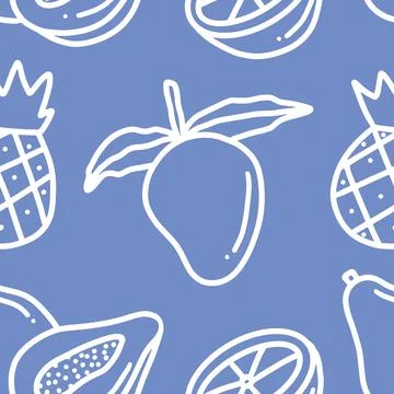 Pattern of pear fruit around various fruits doodle Stock Illustration