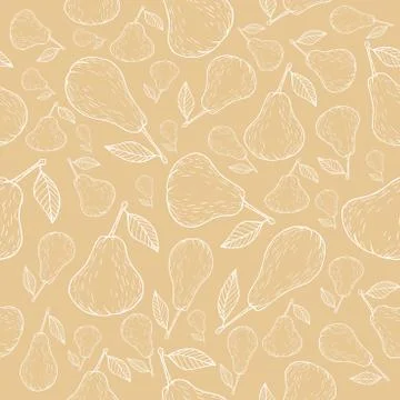 Pattern pear white line sketch on a gently cream background Stock Illustration