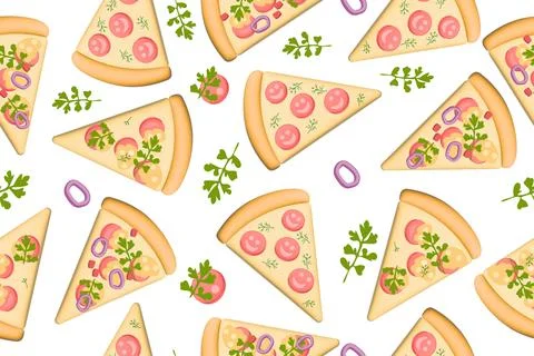 A pattern of pepperoni pizza slices. Fast food illustration Stock Illustration
