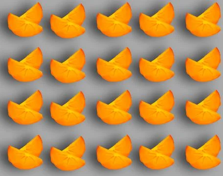 A pattern of persimmon slices on a gray background. Stock Photos