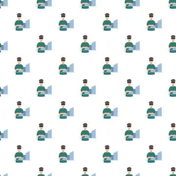 Pattern of a person wearing a vr headset designing a 3d building model Stock Illustration
