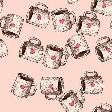 Pattern personalized coffee mug sketch hand drawn Stock Illustration