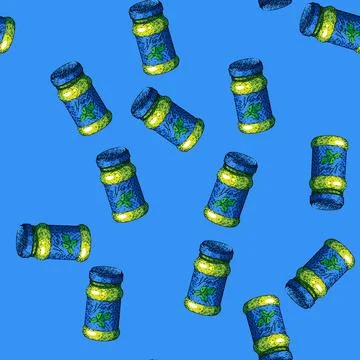 Pattern pesto bottle sketch hand drawn Stock Illustration