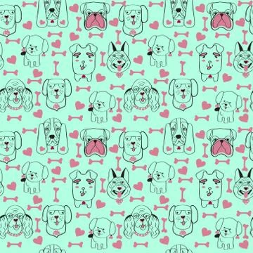 Pattern with pet cute dogs trendy background in sketch Stock Illustration