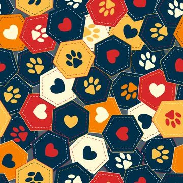 Pattern with pet footprint in overlapping hexagons Stock Illustration