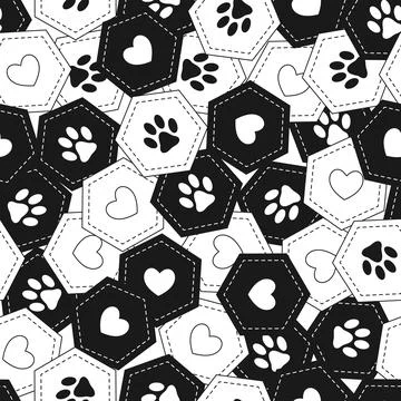 Pattern with pet footprint in overlapping hexagons Illustrazione stock