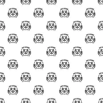 Pattern of pet shop logos depicting animal care Stock Illustration