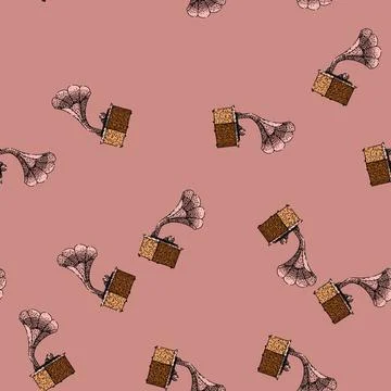 Pattern phonograph gramophone sketch hand drawn Stock Illustration