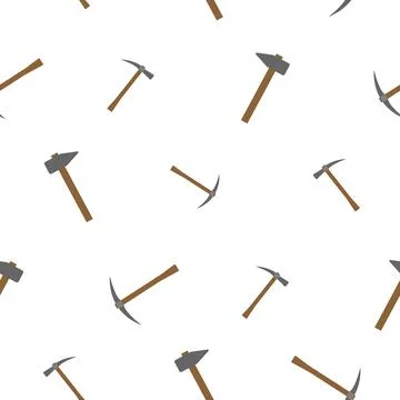 Pattern of pickaxe with a wooden handle and hammer with wooden handle in a Stock Illustration