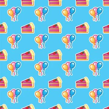 Pattern piece of cake for celebration Birthday partyand colorful balloon. Happy Stock Illustration