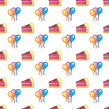 Pattern piece of cake for celebration Birthday partyand colorful balloon. Happy Stock Illustration