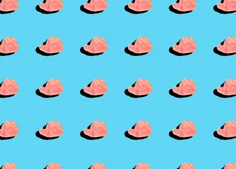 A pattern of a piece of raw meat with a shadow on a blue background. Stock Photos