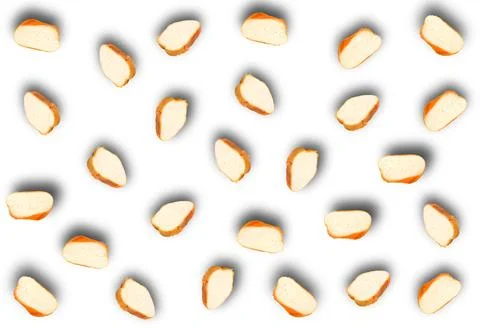 A pattern with pieces of loaf on a white background with a shadow. The levita Stock Photos