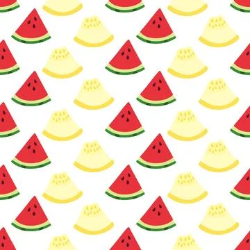 Pattern Pieces of watermelon and yellow melon. Triangle cut. Summer seamless Stock Illustration