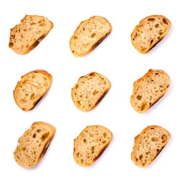 Pattern with pieces of white bread isolated on white background. Stock Photos