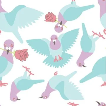 Pattern with pigeons, bird in flat style Stock Illustration