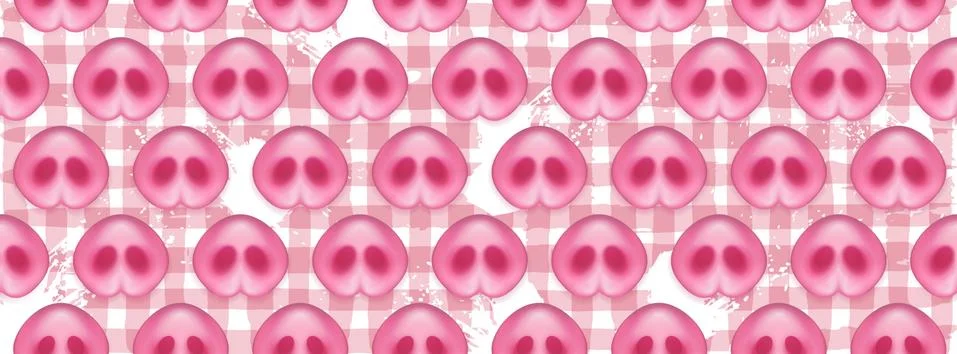 Pattern of Pigs noses. Cute Pig's Snout on hand drawn spots backdrop. Greeting Stock Illustration