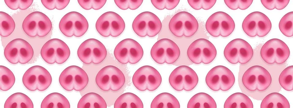 Pattern of Pigs noses. Cute Pig's Snout on hand drawn spots backdrop. Greeting Stock Illustration