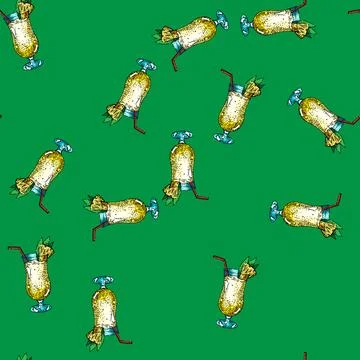 Pattern pina colada cocktail sketch hand drawn Stock Illustration