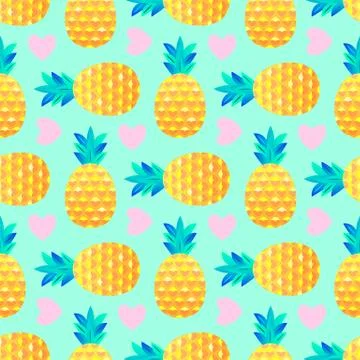 Pattern with pineapples and hearts Stock Illustration