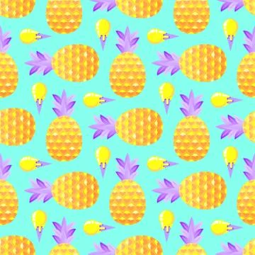 Pattern with pineapples and ice cream Stock Illustration