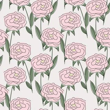 Pattern of pink abstract roses with a black outline イラスト素材