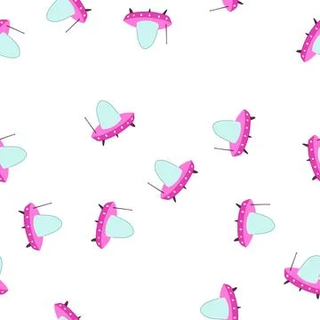 Pattern pink alien spaceship flying isolated on white background 库存插图