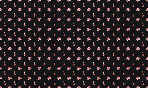 Pattern of pink and silver makeup brushes on black background Ilustração Stock