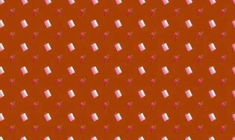 Pattern of pink and white flowers on red background Иллюстрация