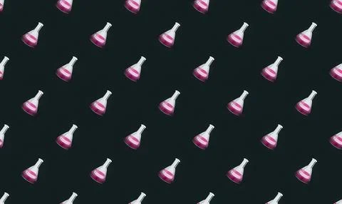 Pattern of pink and white nail polish bottles on black background Stock Illustration