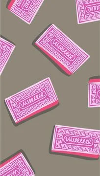 A pattern with pink and white sweet wafer cake on a gray background. Ied Mubarak Stock Illustration