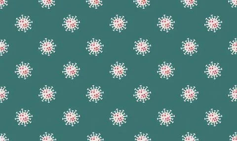 Pattern of pink and white virus particles on teal background Illustrazione stock