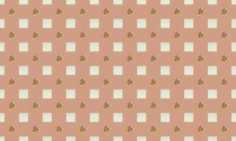 Pattern of pink background with white squares and small plants Stock Illustration