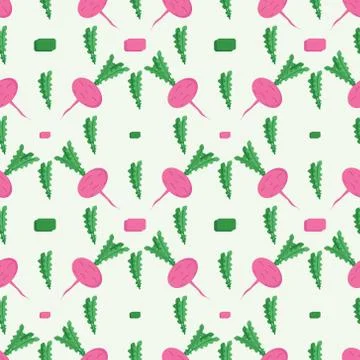 Pattern of pink beets with greens in a minimalist style on a light background 스톡 일러스트
