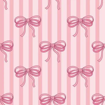 Pattern with pink bows on a striped background Stock Illustration