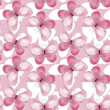 Pattern of pink butterflies. Seamless background Stock Illustration