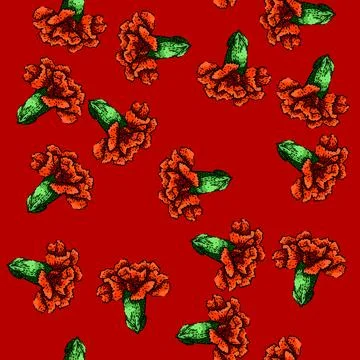 Pattern pink carnation sketch hand drawn Stock Illustration