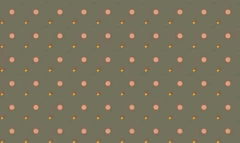Pattern of pink circles and yellow triangles on green background Stock Illustration