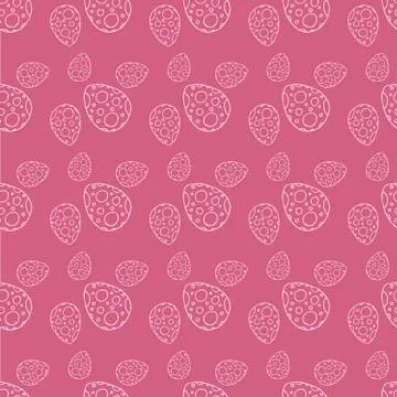 Pattern of pink color with eggs decorated in white circles in doodle style Stock Illustration