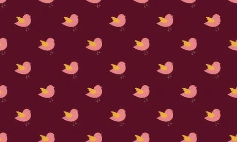 Pattern of pink ducks with yellow beaks on dark background Stock Illustration