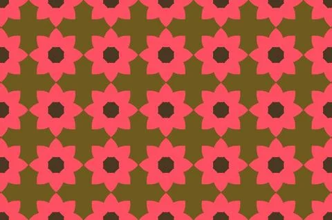 A pattern of pink flowers with black centers on a brown background Stock Illustration
