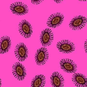 Pattern pink gerbera daisy sketch hand drawn Stockillustratie