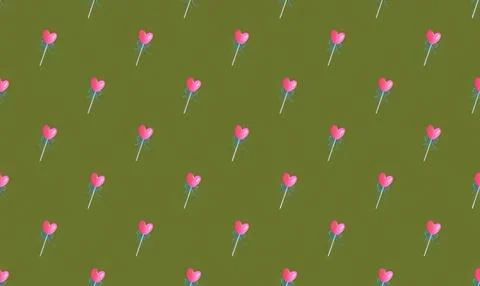Pattern of pink heart-shaped pins on green background Stock Illustration