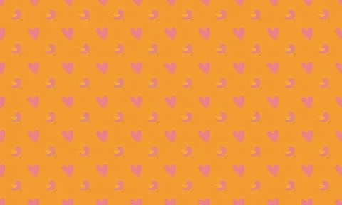 Pattern of pink hearts and ducks on orange background Stock Illustration