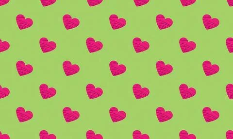 Pattern of pink hearts on green background Stock Illustration