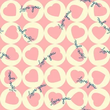 Pattern of pink hearts in the yellow circles. Stock Illustration